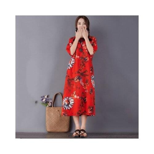 Summer New Retro Loose Chrysanthemum Dress