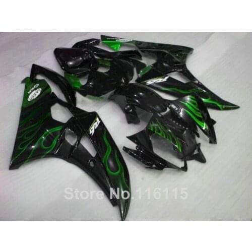 Injection molding ABS full fairing kit for YAMAHA YZF R6 2006 2007 green flames in black plastic fairings set YZF-R6 06 07 NB040