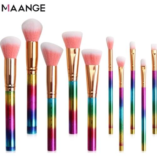 MAANGE 10pcs Makeup Brush Cosmetic Powder Foundation Eyeshadow Lip Make up Brushes Set Synthetic Hair