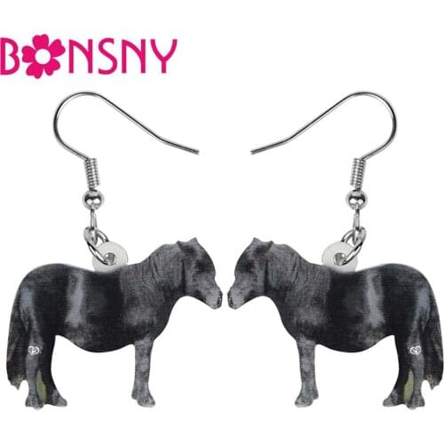 Bonsny Acrylic Cute Black Horse Earrings Printing Farm Animal Dangle Drop Jewelry For Women Teens Kids Classic Gift Accessories