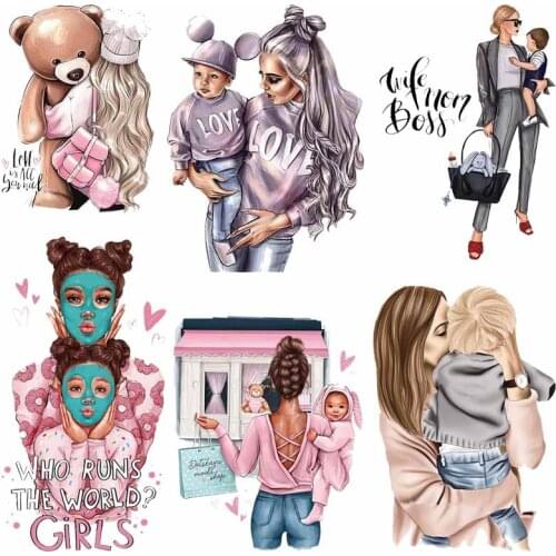 Fashion Mom Child Heat Vinyl Transfer For Clothes Iron On Transfer For Clothing Thermal Sticker Mommy Baby Pattern DIY Washable