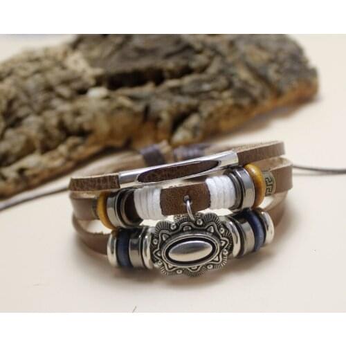 Trendy Leather Bracelets Hand Made Multilayer Bangles MaleEthnic Tribal Jewelry