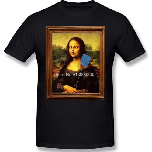 Rengoku Men Spoof Mona Lisa Funny Design Humor Fantasty Black T-Shirt Parody Fun Pure Cotton Tees Harajuku Streetwear