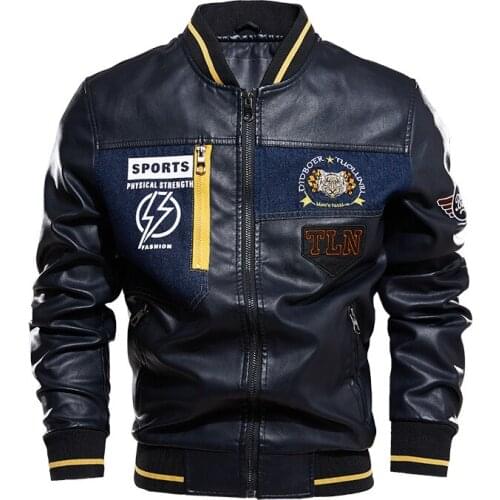 Mens Fashion Casual Baseball Uniform Winter Plus Velvet Ziper Bomber Jacket Stand Collar Motorcycle PU Leather Jackets Outwear