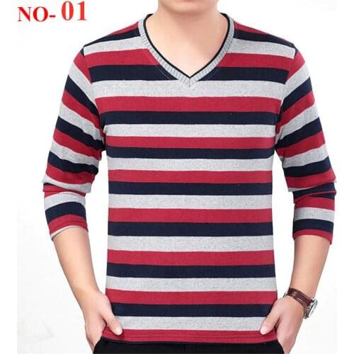 MwOiiOwM Brand T-Shirts 2019 Autumn Short Sleeve V-neck Stripe Printed Loose Slim T shirt Mens Tops Tee