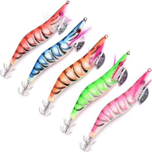 Fishing Lure Lead Sinker Squid Jig Hook Wooden Shrimp Artificial Fishing Lures Octopus Cuttlefish Shrimp Hard Fishing Bait