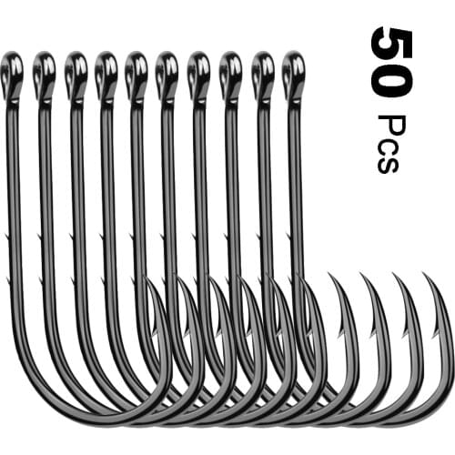50pcs/lot Long Shank Fishing Hook Fish Hooks High Carbon Steel Sharp Barbed Offset Narrow Bait Hook