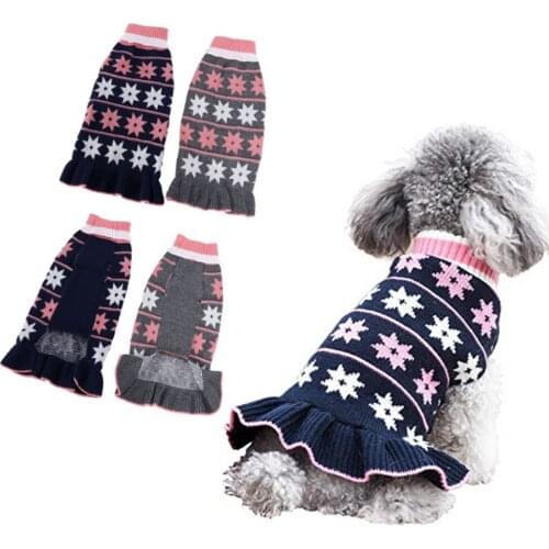 Warm Winter Pet Dog Sweater Knitwear Turtleneck Pullover Sweaters Dress For Dogs Chihuahau Pet Dress