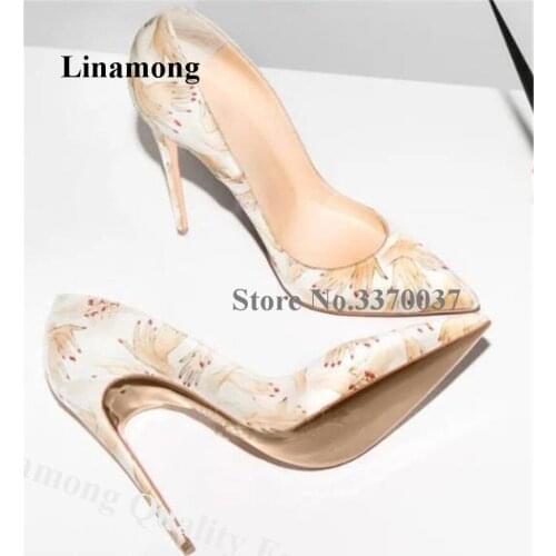 Linamong Brand Pointed Toe Red Nail Polish Hands Printed Stiletto Heel Pumps 8cm 10cm 12cm Heeis White Black Slip-on High Heels