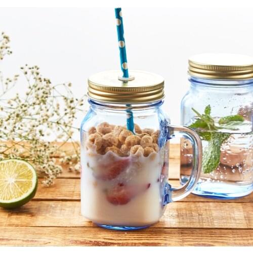 Thicken Glass Sealed Straw Cup Coffee Mug 500ML Insulated Metal Lid With Straw Hole Handle Wine Tea Milk Water Tumbler Drinkware