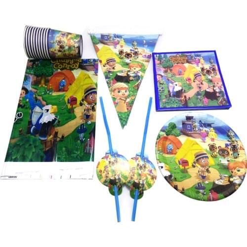 102pcs/lot Animal Crossing Theme Baby Shower Banner Straws Flags Birthday Party Decorations Cups Plates Table covers Napkins