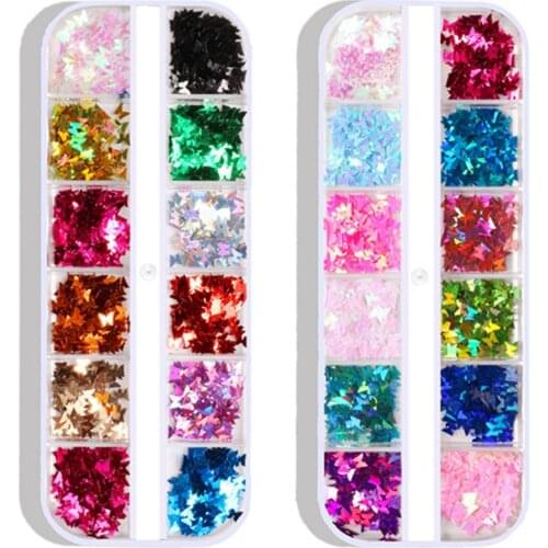 12 Colors DIY Glittering Butterfly Decals Nail Art Sequins Sticker Accessories Irregular Sequins Powder Paillette Foil Sticker