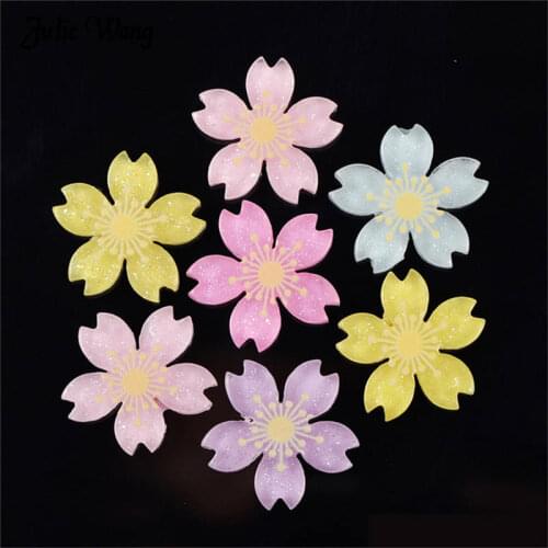 Julie Wang 20pcs Resin Cherry Blossom Shape Flatback Cabochon Mixed Color Flower For Phone Scrapbook Decor DIY Hair Accessory