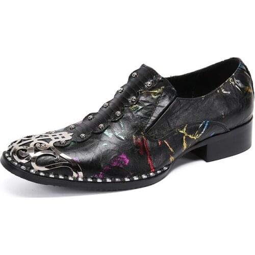 2021 Black Color with Golden Printing Men Leather Shoes Banquet and Party Men Shoes Handmade Oxfords Plus Size Male Dress Shoe