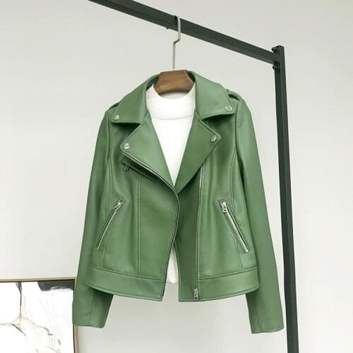 2021 Fashion Women Leather Jacket Women Short Spring Autumn Sheespkin Coat Motorcycle Womens Clothing Veste En Cuir WPY2865