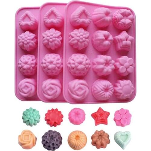 3PCS 12Grids Silicone Cake Molds Non-Stick Flowers Baking Mold for Cake Jelly Pudding Chocolate Cupcake Muffin Bakeware