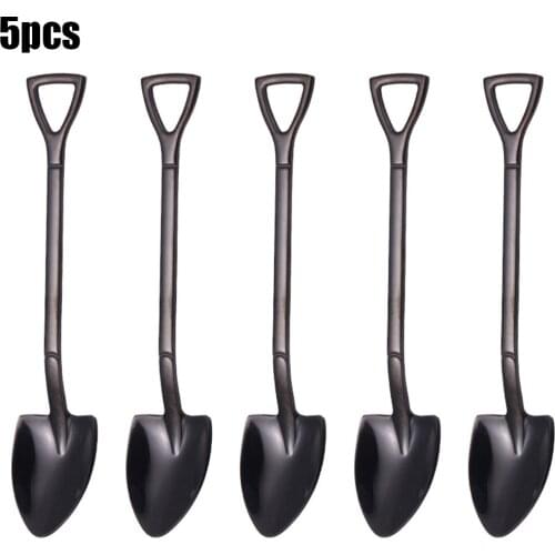5Pcs Stainless Steel Spoon Spatula Shovel Shape Tableware Coffee Ice Cream Watermelon Handle Versatile Wild Eat Dessert Spoon