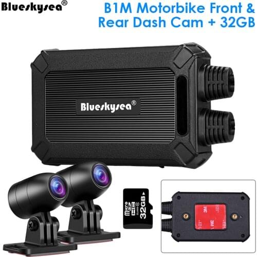 Blueskysea B1M Motorcycle Dash Cam Dual HD 1080P Camera with WiFi IP67 Waterproof DVR & 32GB card for GPS Sport Cámara moto