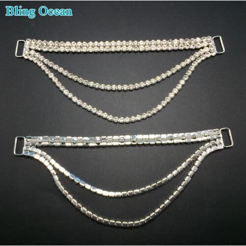 4-Row Rhinestone Crystal Competition Suit Bikini Gold Silver Bling Connector fine loop chain for jewellery