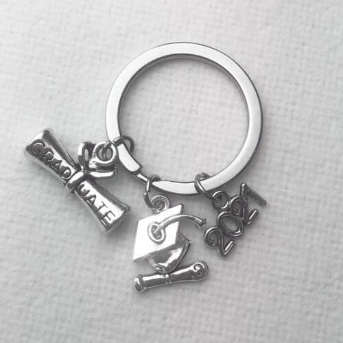 Fashion 30mm Key Chain Keychain Jewelry Silver Color Graduate Diploma Graduation Cap 2020/2021/2022 Pendant Jewelry Findings