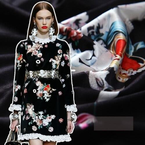 Black velvet printed fabric meter brand printed velvet fabric dress handmade DIY fabric wholesale velve cloth