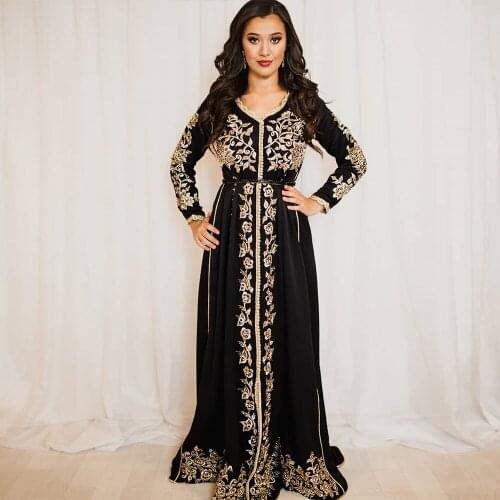 Bbonlinedress Moroccan Caftan Evening Dresses Embroidery Appliques Long Evening Dress Full Sleeve Arabic Muslim Formal Gowns