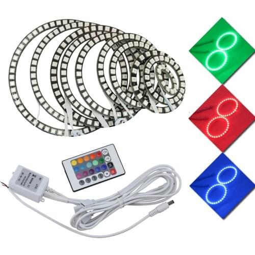 60mm 66mm 72mm 75mm 80mm 90mm 100mm 120mm 125mm Car 5050 SMD RGB Flash LED Angel Eyes Halo Ring Daytime Running Light For BMW