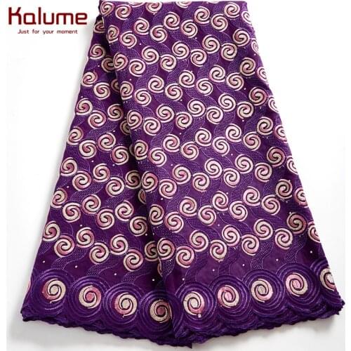Kalume Nigerian Cotton Lace Fabric 5 Yards African Swiss Voile Fabric Rhinestones High Quality Embroidery For Diy Sewing H2536