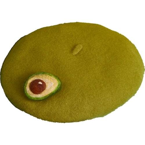 2021 Hot Berets Caps for Women Exotic Fruit Hat Creative Handmade Net Red Avocado Green Painter Hat