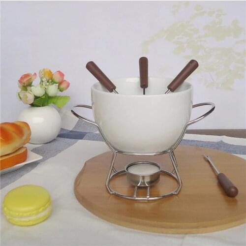 Ceramic Chocolate Fondue Set Cheese Knife Warmer Chocolate Pot On a Metal Stand Chocolate Fondue Utility For Home Cooking