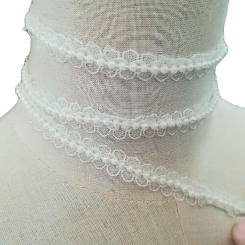1Yards Embroidery Lace Applique Beaded Trim 1.2cm Beaded Lace Fabric Ribbon Wedding Dress Sewing Accessories beads dentelle K10