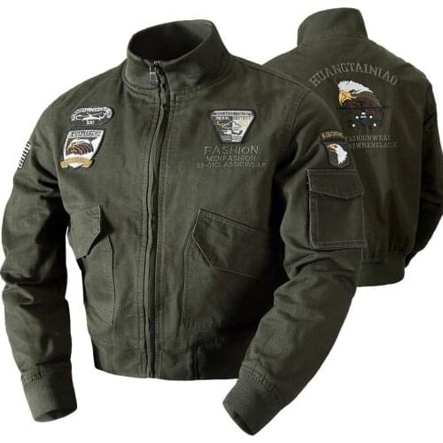 Military Bomber Jacket Men Cotton Stand Collar Zipper Embroidery Windbreakers Oversized Loose Outwear Army Windproof Jackets Men