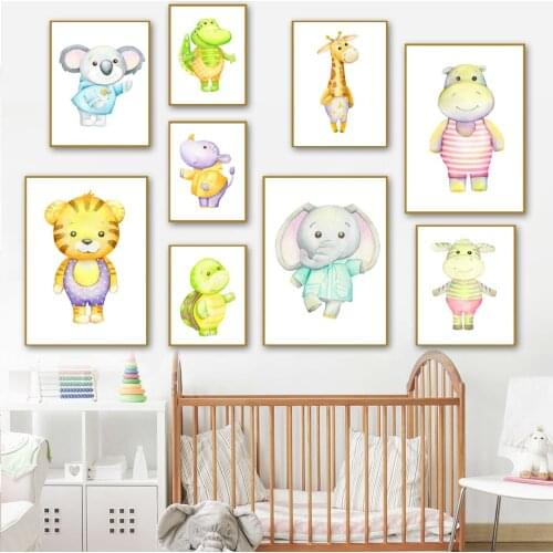Elephant tiger giraffe hippo Rhinos Nursery Wall Art Canvas Painting Nordic Posters And Print Wall Pictures Baby Kids Room Decor