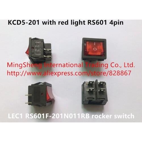 Original new 100% LEC1 RS601F-201N011RB rocker switch KCD5-201 with red light RS601 4pin