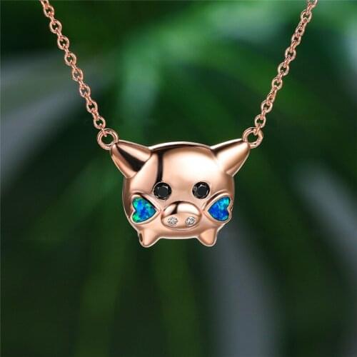 Rose Gold Silver Color Chain Necklace Cute Heart Opal Zircon Wedding Necklace Boho Female Animal Pig Pendant Necklaces For Women