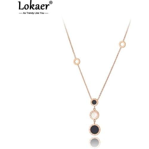 Lokaer Bohemia Stainless Steel Roman Numerals Charm Choker Necklace Trendy Shell Pendant Chain & Link Jewelry For Women N20051