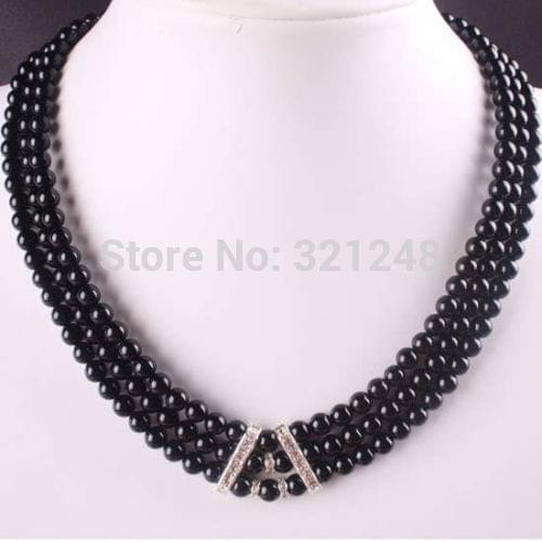 New fashion charming free shipping 6MM Black Onyx agat carnelian stone 3 Row Beads Necklace Strand 18" BV79