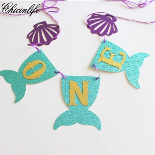 Chicinlife 1set Mermaid Party ONE Chair Banner Kids 1St Birthday Party Chair Garland Flag Baby Shower Decoration Supplies