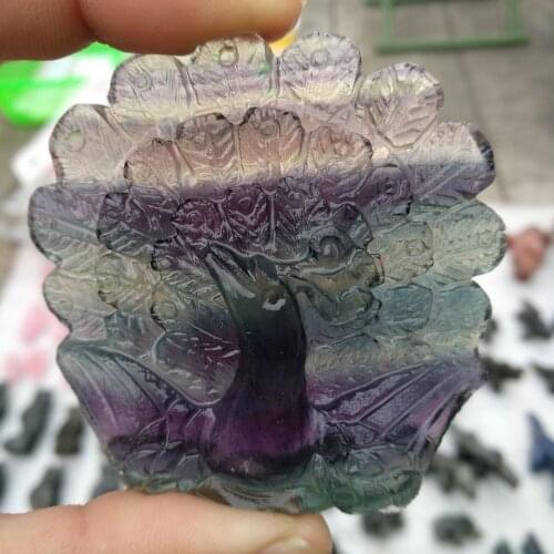 Natural colorful fluorite Carved Peacock stone specimen