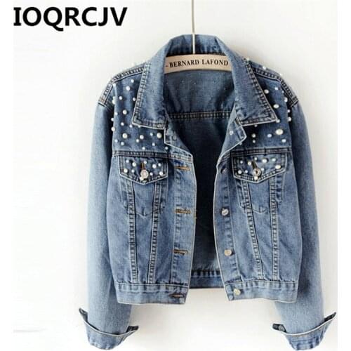 Plus Size 4XL 5XL Beading Autumn Denim Jackets Women Long Sleeve Vintage Casual Jeans Jacket Female Slim Bomber Denim Coat R675