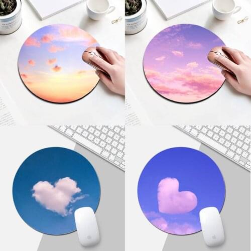 Pink Love Cloud Sky Gamer Small Round Durable Desktop Pad Mousepads Computer Animation Round Mouse Mat Non-Skid Rubber Mice Pad