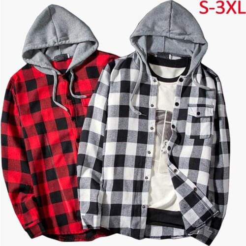 Men Hooded Shirt Classic Plaid Long Sleeve Shirt men shirts men clothing mens long sleeve print shirt