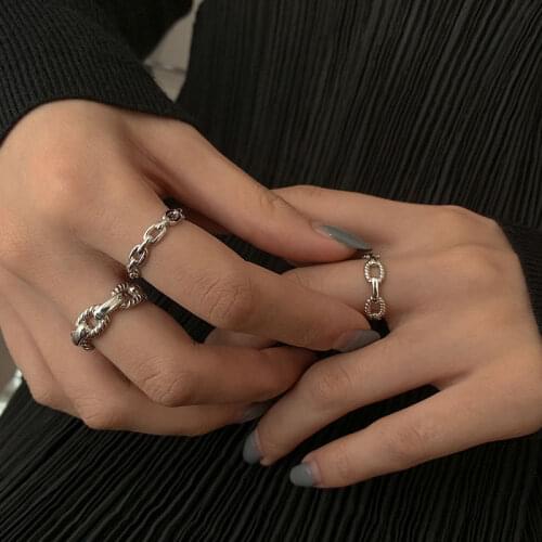 925 Sterling Silver Lock Chain Rings For Women Men Simple Adjustable Ring Jewelry Gift