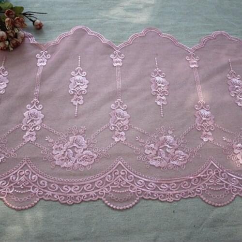 10Meters 45cm Width Mesh Net Embroidered Ribbon Pink Flowers Lace Fabric Edge Trim Girl Dress Guipure DIY Clothing Accessories