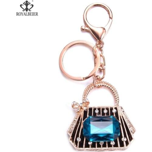 RoyalBeier Blue Handbag Keyring Metal Rhinestone Keychain Key and Bags DIY Decoration Jewelry Fashion Bag Key Chain For Women