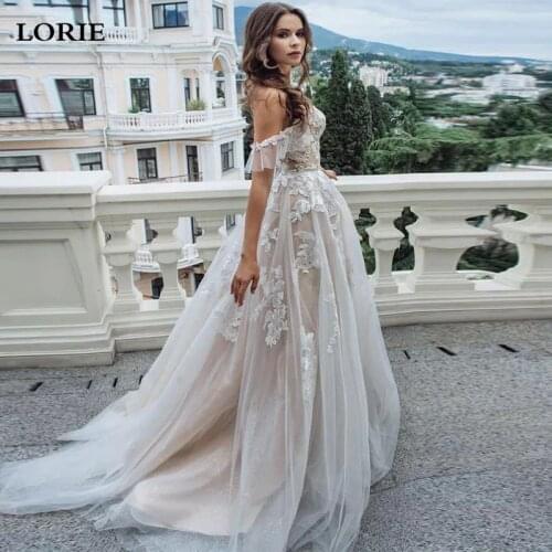 LORIE Champagne Wedding Dress off The Shoulder Vintage Lace Appliques Bride Dresses Vestido De Novia Custom Made