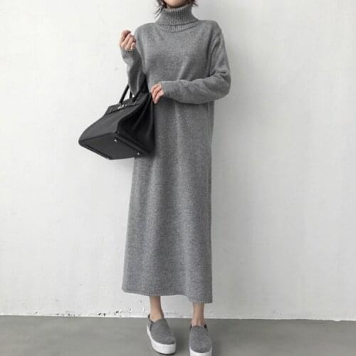 Warm Turtleneck Thick Knitting Winter Black Sweater Dress Women Knitted Female Loose Girls Long Dresses Womens Oversize