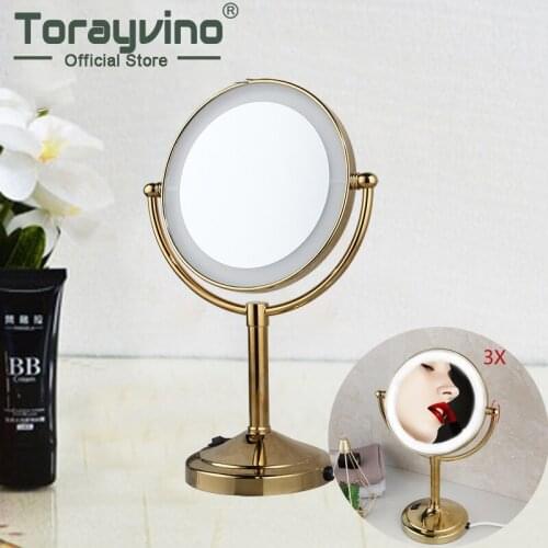 Torayvino Mirror Bathroom Led Can Move Vanity Mirror LED Light Can Be Rotated Makeup Mirror Bathroom Gold Round Mirror Mirror
