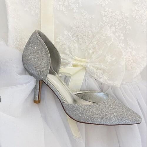 Womens Satin Glitter Slip On Kitten Heel Pumps Middle Heel Dressing Party Shoes