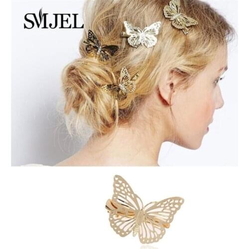 SMJEL New Vintage Exquisite Metal Butterfly Hair Clip Wedding Girls Hair Accessories Bridal Jewelry Women Satement Hairwear